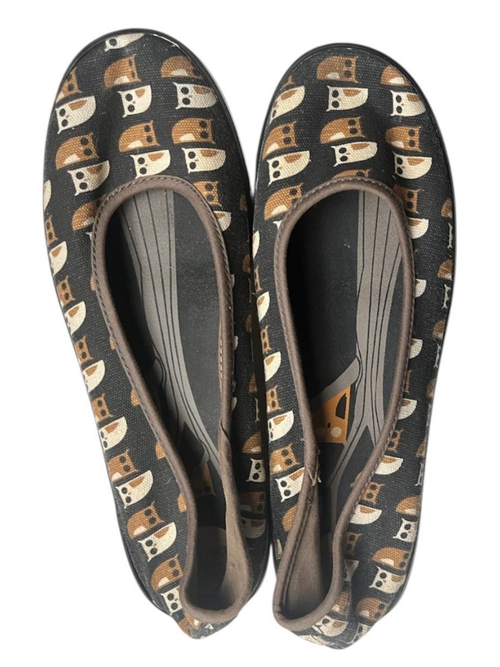 Vintage Keds Eleanor Black Brown Owl Slip-On Flats